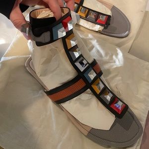 Rainbow Studded Colorblock Gladiator Fendi Sandals